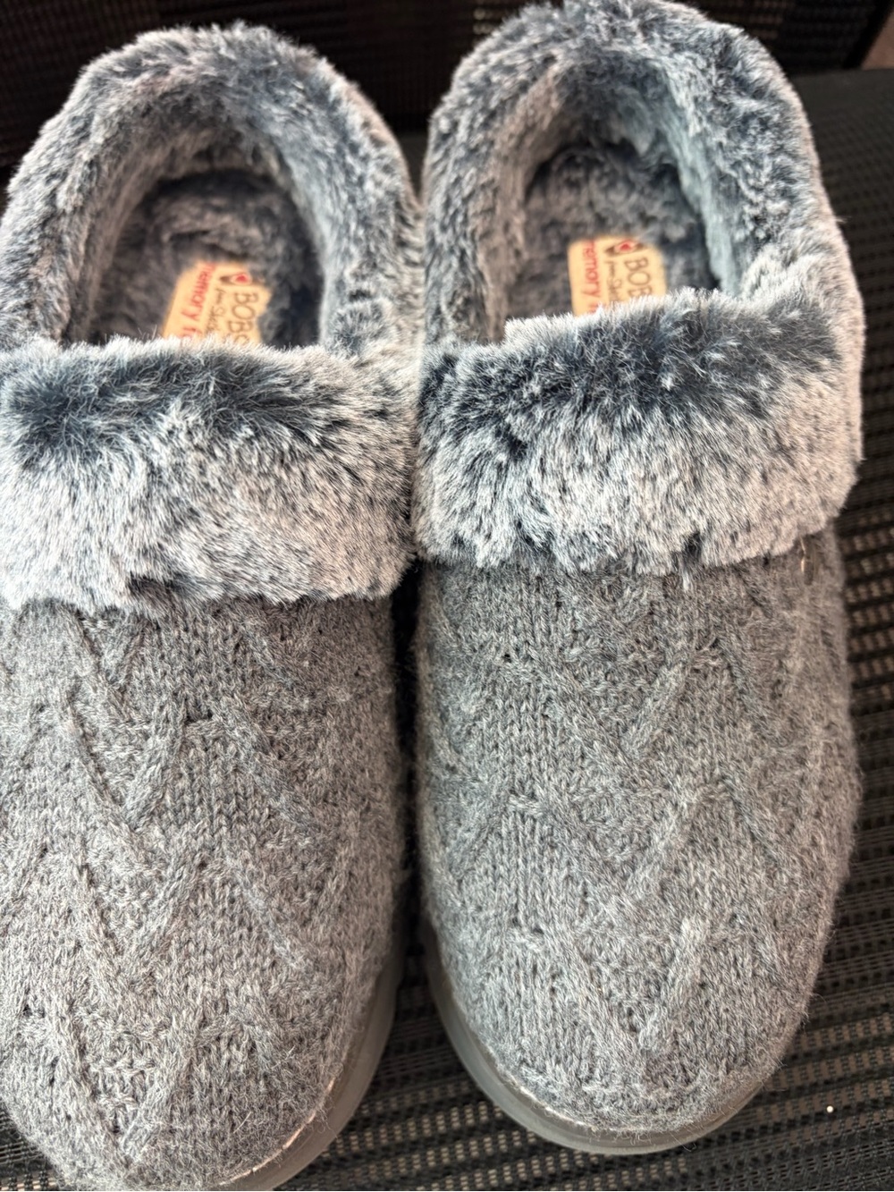 BOBS Sketchers Grey Faux-Fur Trim Slip-ons